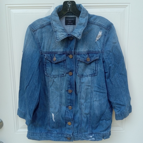 4/$15 Tinsel Jean Jacket Women's Small 3/4 Length Sleeve Fall Button Up Pockets - Picture 2 of 8
